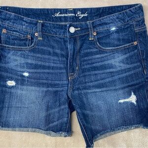 American Eagle Outfitters Dark Blue Distressed Jean Shorts